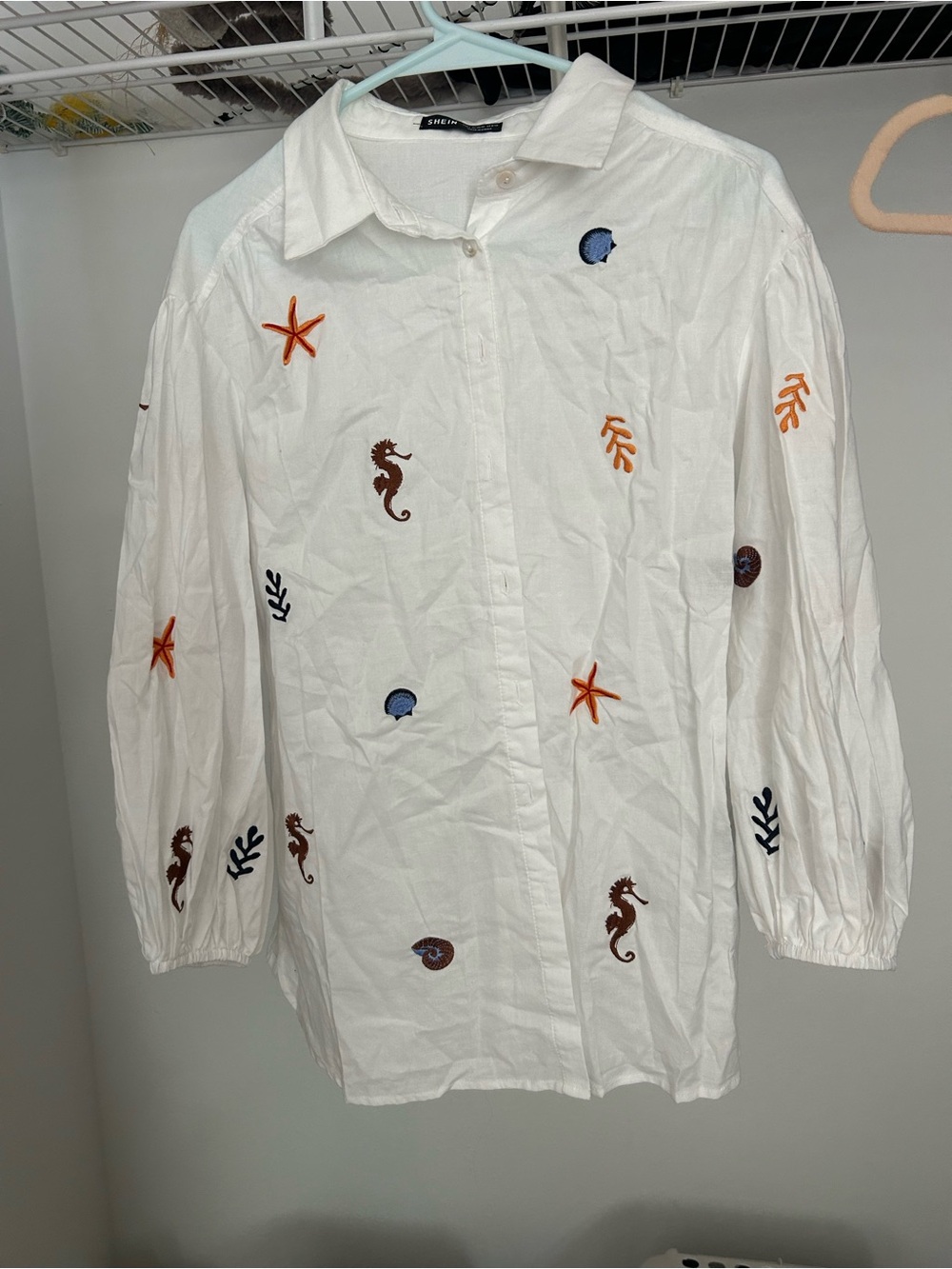 coastal White Button-Up Blouse